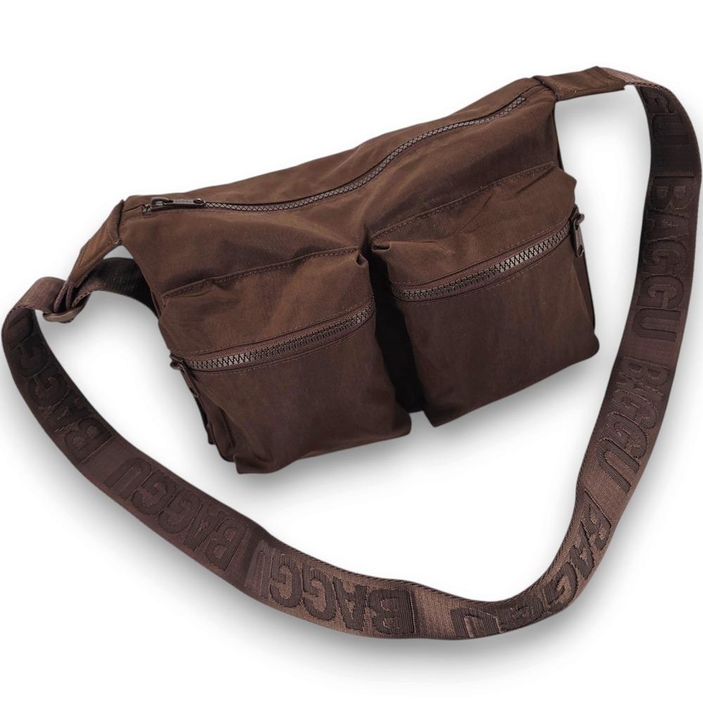 Baggu Medium Cargo Crossbody Bag Cocoa Brown Nylon Adjustable Logo Strap